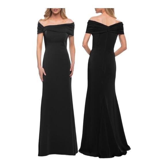 La Femme off shoulder gown Classic evening Dress in Black - Picture 1 of 7